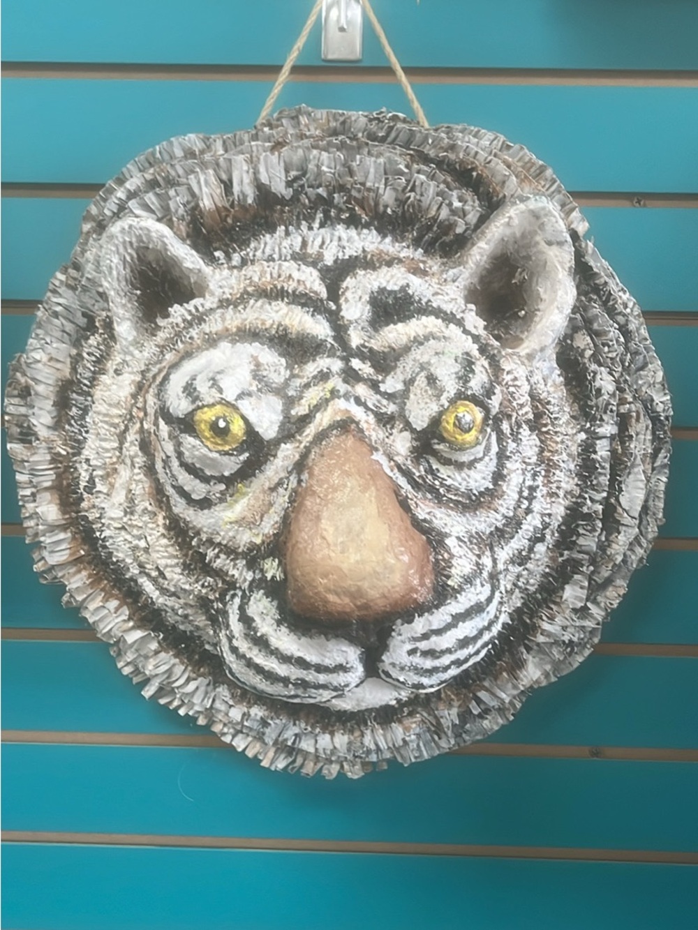 Handcrafted Tiger Wall Hanging - White, Black & Brown